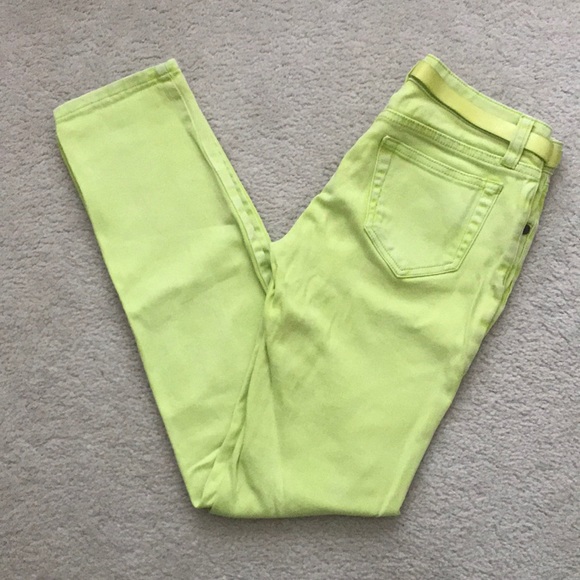 Electric Lime Green Color Jeans w/ Belt - Picture 2 of 7